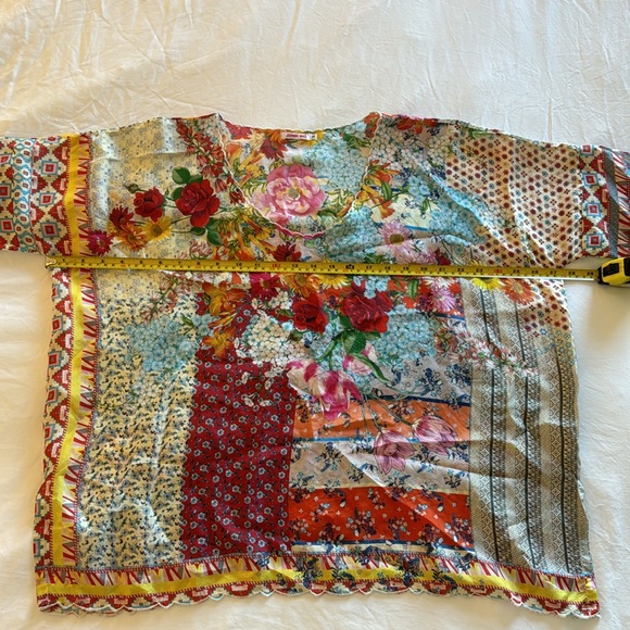Johnny Was Silk Floral Luana Short Sleeve Tunic Blouse Top - Picture 11 of 16